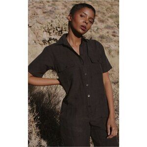OZMA Silk Linen Painter's Jumpsuit In Black XS